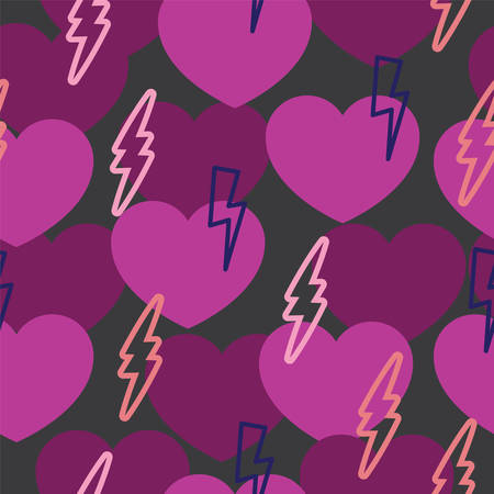 romantic pattern with hearts and lightning.seamless textureのイラスト素材