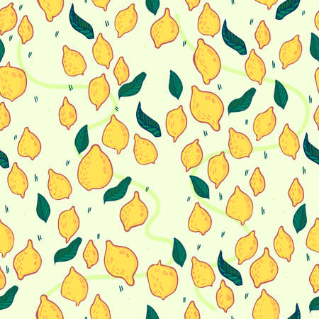 Nice lemon background. Vector hand drawn seamless pattern.