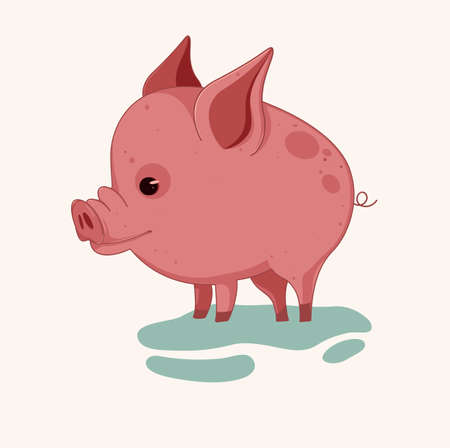 Happy Funny Pig Characters. Cartoon Style Vector Illustrationのイラスト素材