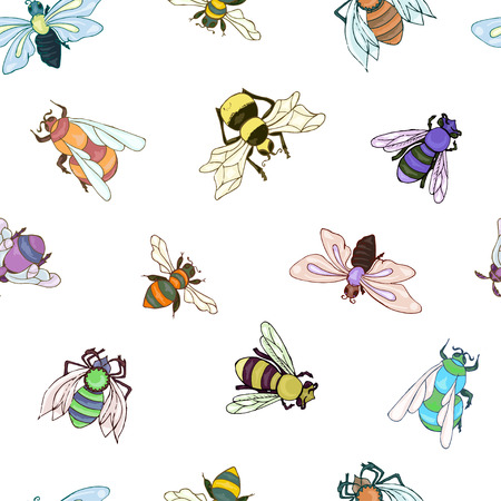 Bee pattern. Colorful insect hand drawn background EPS10のイラスト素材