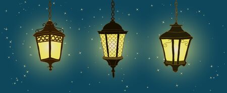 Outdoor lighting hanging lantern. Hand drawn lantern EPS10のイラスト素材