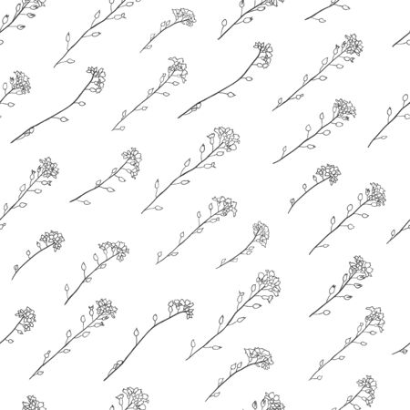 Forget-me-not floral pattern. Outline background black on white EPS10のイラスト素材