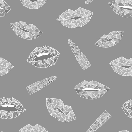 Hand drawn seamless pattern lips background. Woman lipstick, beauty illustrationのイラスト素材