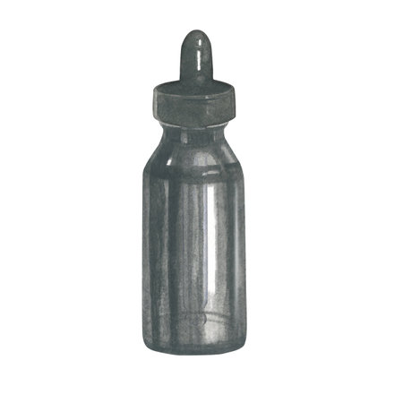A closed glass jar for serum on a white background. watercolor drawing by hand.の写真素材