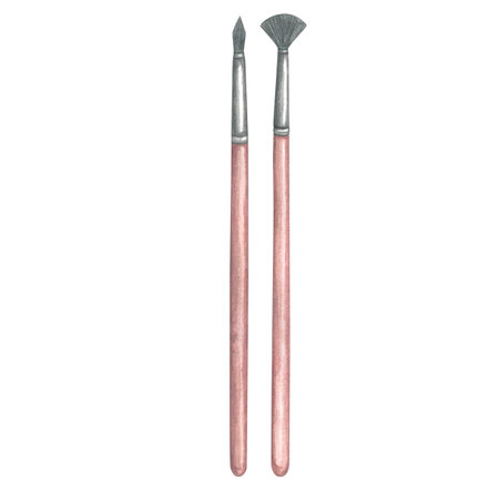 Set of brushes for laminating eyelashes, coloring eyebrows and eyelashes. Watercolor illustration on a white background, made by hand.の写真素材