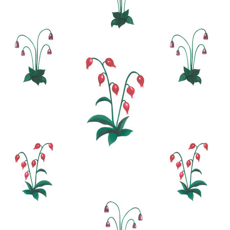 Watercolor illustrations plants in medieval style. Seamless pattern hand drawn on a white background.の写真素材