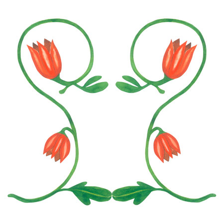 Watercolor illustration of a double floral monogram in medieval style. Made by hand isolated on white backgroundの写真素材