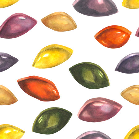 Watercolor seamless pattern of Korean rice cakes for Chuseok autumn harvest festival. Isolated illustrations on white background - songpyeong, hand drawnの写真素材