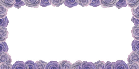 Rectangular frame of watercolor illustrations of lilac roses, on a white background, hand drawnの写真素材