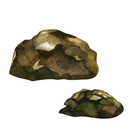 Watercolor illustration of stones. Hand-drawn, isolated on a white backgroundの写真素材