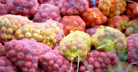 Fruits and vegetables in a market in the city of Lisbon in Portugal.の写真素材