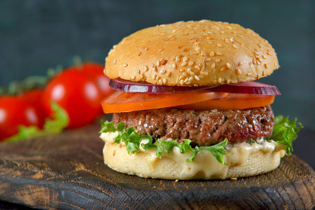 Burger on a dark backgroundの写真素材