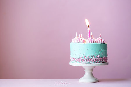 Birthday cake with one candleの写真素材