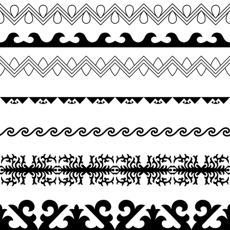 Asian ornaments collection. Frame, workpiece for your design. Historically ornamental of nomadic people. It based on real Kazakh art.のイラスト素材