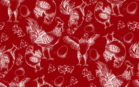 seamless pattern of roostersの写真素材