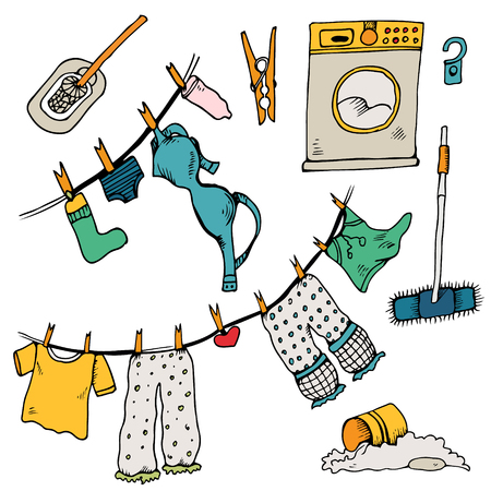 Set of clothes in colorful hand drawn illustrationのイラスト素材