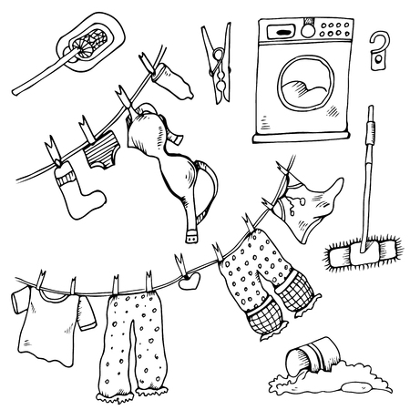 Set of clothes and laundry illustration.のイラスト素材
