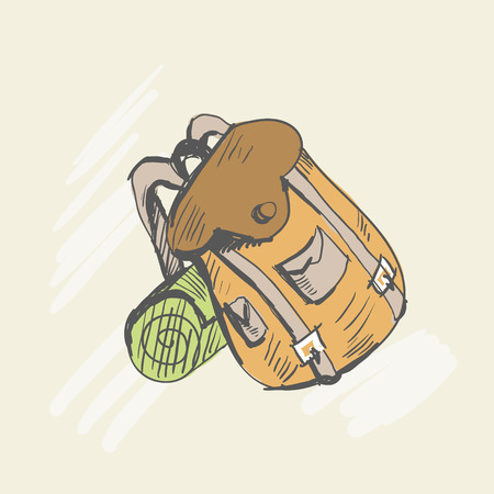 Travel backpack with tourist foam. Sketch style. Vector illustrationのイラスト素材