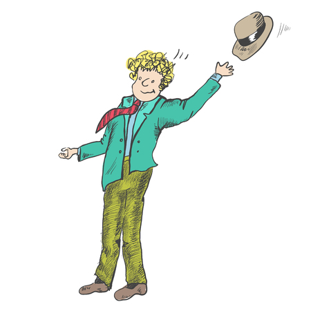 Comic strip. Two mens met by a sea. Friendly greeting.のイラスト素材