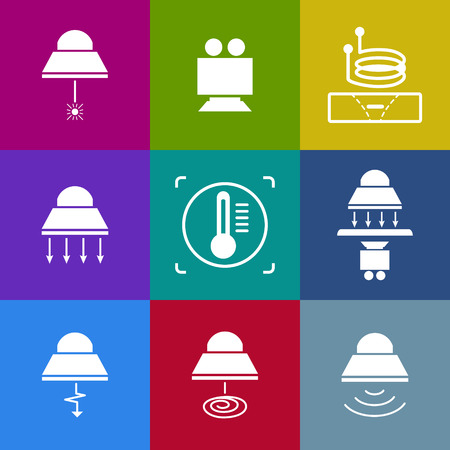 Industrial lamp buttom. Icon in trendy flat style isolated on blue background. Pictograms symbol for your web site design. Vector illustrationのイラスト素材