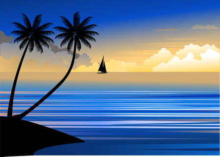 Tropical beach sunsetのイラスト素材