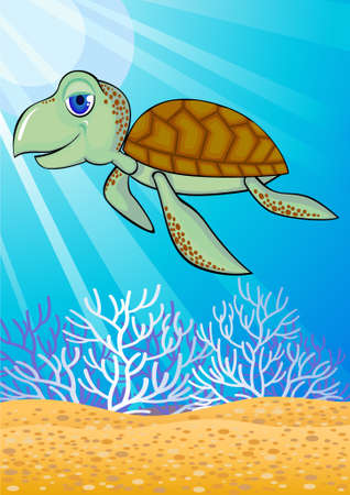 Cute turtle swiming in the oceanのイラスト素材