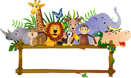 Funny animal cartoon and blank labelのイラスト素材