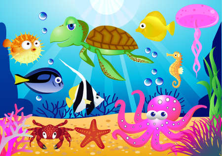 Sealife cartoonのイラスト素材