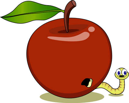 Red apple and maggotのイラスト素材