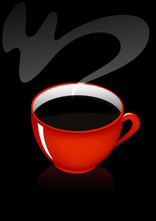 Black coffee in the red mug illustrationのイラスト素材