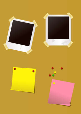 Old photo and memo on the softboardのイラスト素材