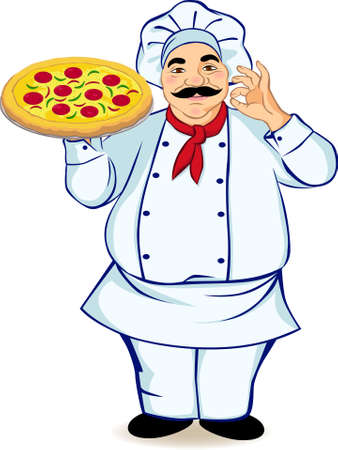 A chef and pizzaのイラスト素材