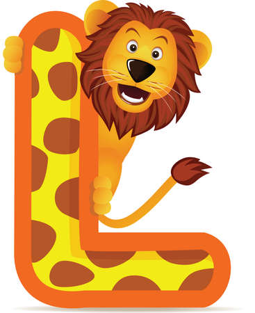 alphabet L with Lion cartoonのイラスト素材