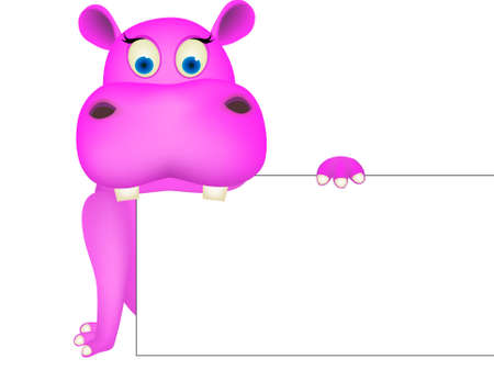 Cute hippo and blank signのイラスト素材