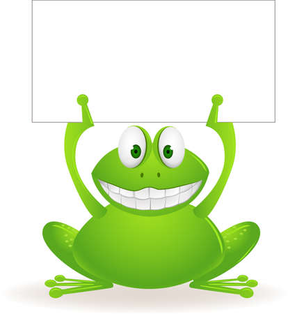 Frog cartoon and blank signのイラスト素材