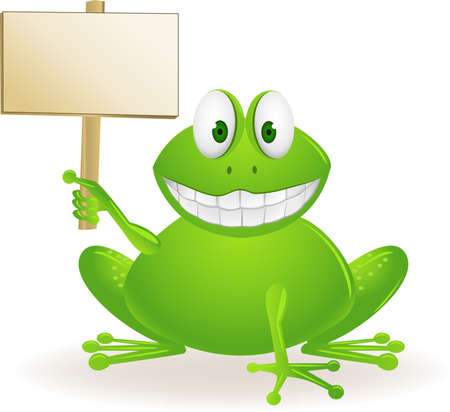 Frog cartoon and blank signのイラスト素材