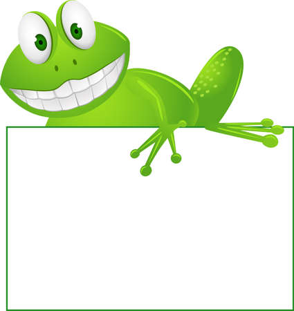 Frog cartoon and blank signのイラスト素材