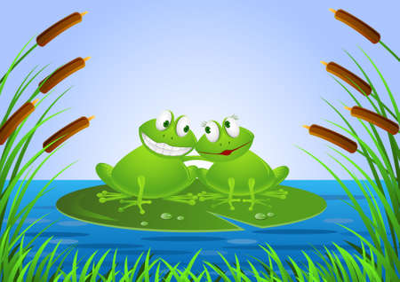 Frog couple cartoonのイラスト素材
