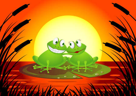 Frog couple cartoonのイラスト素材