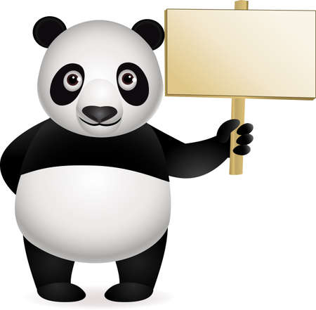 Panda cartoon and blank signのイラスト素材