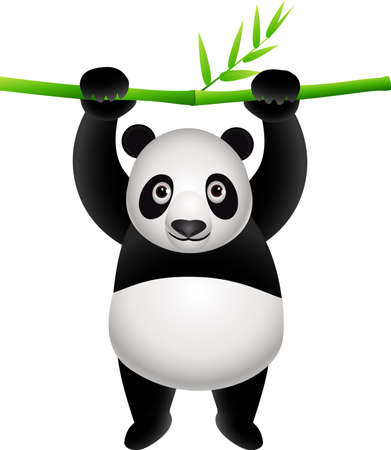 Panda cartoon hanging on bambooのイラスト素材