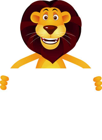 Lion cartoon and blank signのイラスト素材