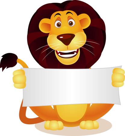 Lion cartoon and blank signのイラスト素材
