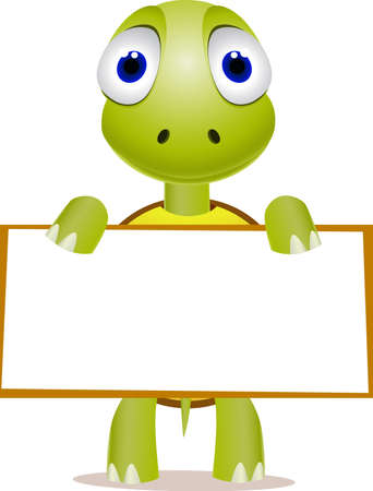 Cute turtle and blank signのイラスト素材
