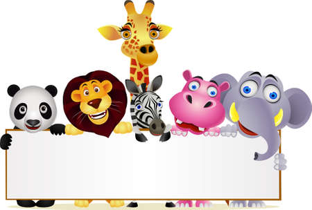 animal cartoon and blank signのイラスト素材