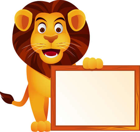 Lion and blank sign isolatetのイラスト素材
