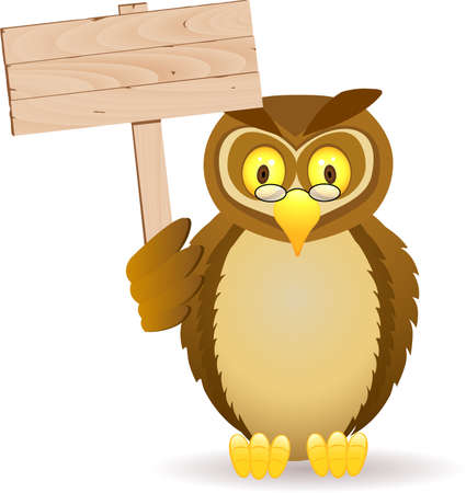 Owl cartoon and blank signのイラスト素材