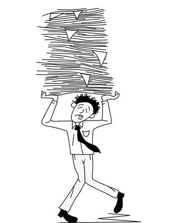 Tired man carrying papers の写真素材