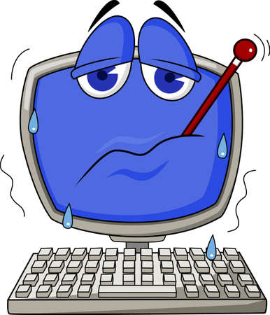 Cartoon illustration of a sick computer with thermometer の写真素材