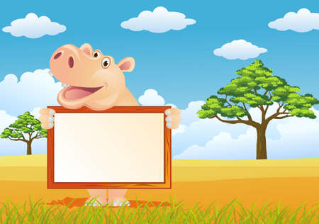 Hippo and blank signのイラスト素材